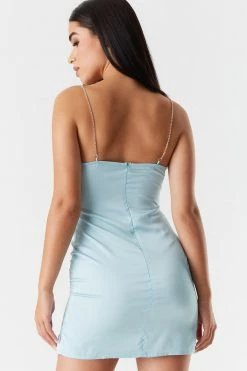 Stitches Ladies Satin Rhinestone Strap Slip Dress Bodycon