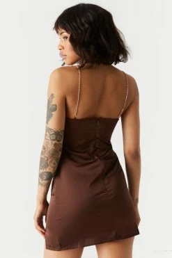 Stitches Ladies Satin Rhinestone Strap Slip Dress Bodycon