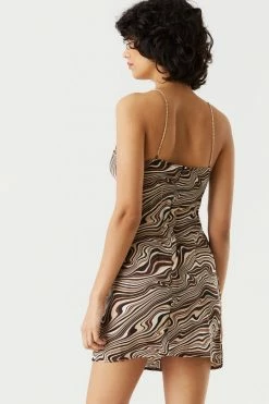 Stitches Ladies Bodycon Printed Satin Rhinestone Strap Slip Dress 6 Stitches Ladies Bodycon Printed Satin Rhinestone Strap Slip Dress