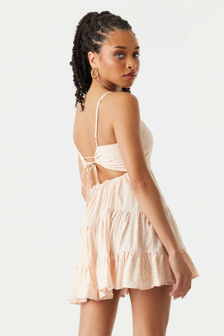 Stitches Ladies Floral Padded Self-Tie Babydoll Mini Dress 2 Stitches Ladies Floral Padded Self-Tie Babydoll Mini Dress