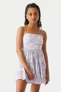 Stitches Ladies Flower Printed Padded Self-Tie Babydoll Mini Dress