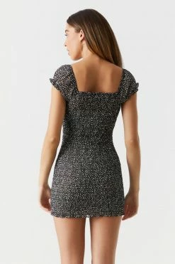 Stitches Ladies Spotted Print Smocked Skirt Milkmaid Dress Bodycon