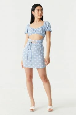 Stitches Ladies Daisy Print Cut-Out A-Line Milkmaid Mini Dress