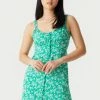 Stitches Ladies Floral Print Ruffled Trim Button-Up A-Line Dress