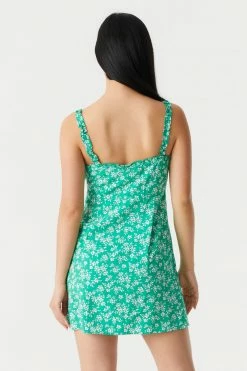 Stitches Ladies Floral Print Ruffled Trim Button-Up A-Line Dress