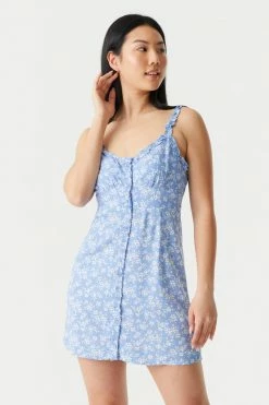 Stitches Ladies Spotted Ruffled Trim Button-Up A-Line Dress Mini