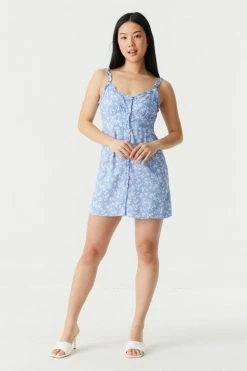 Stitches Ladies Spotted Ruffled Trim Button-Up A-Line Dress Mini