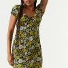 Stitches Ladies Mini Yellow Floral Print A-Line Milkmaid Dress
