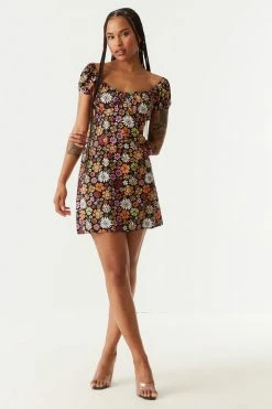 Stitches Ladies Neutral Floral Print A-Line Milkmaid Dress