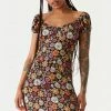 Stitches Ladies Neutral Floral Print A-Line Milkmaid Dress
