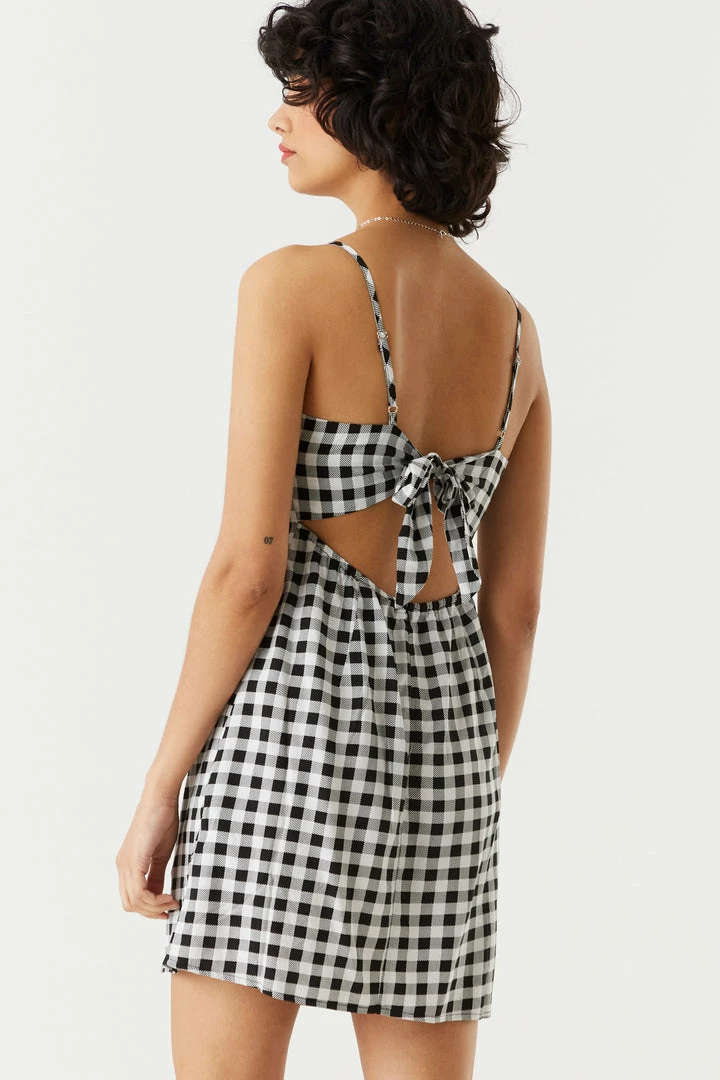 Stitches Ladies Bodycon Gingham Print Self-Tie Back Mini Dress 5 Stitches Ladies Bodycon Gingham Print Self-Tie Back Mini Dress