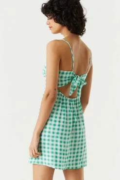 Stitches Ladies Bodycon Gingham Print Self-Tie Back Mini Dress