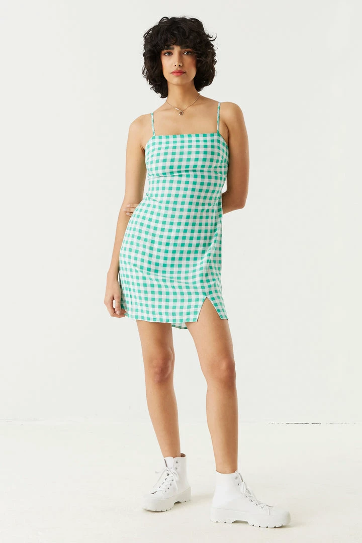 Stitches Ladies Bodycon Gingham Print Self-Tie Back Mini Dress 3 Stitches Ladies Bodycon Gingham Print Self-Tie Back Mini Dress