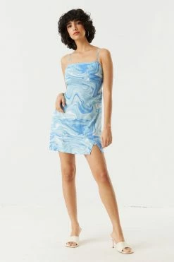 Stitches Ladies Marble Print Self-Tie Back Mini Dress Bodycon