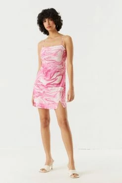 Stitches Ladies Marble Print Self-Tie Back Mini Dress Bodycon