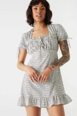 Stitches Ladies Micro Floral Print Self-Tie Halter Neck Milkmaid Dress Mini