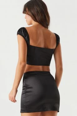 Stitches Ladies Satin Side Slit Mini Skirt