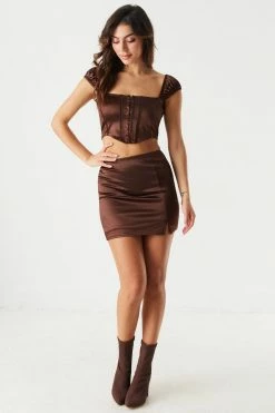 Stitches Ladies Satin Side Slit Mini Skirt