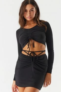 Stitches Ladies Bottoms Ruched Front Tie Waist Mini Skirt