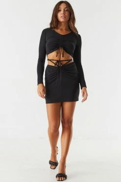 Stitches Ladies Bottoms Ruched Front Tie Waist Mini Skirt