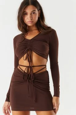 Stitches Ladies Bottoms Ruched Front Tie Waist Mini Skirt