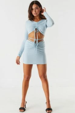 Stitches Ladies Tops Ruched Front Tie Long Sleeve Cropped Top 27 Stitches Ladies Tops Ruched Front Tie Long Sleeve Cropped Top