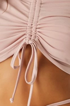 Stitches Ladies Tops Ruched Front Tie Long Sleeve Cropped Top