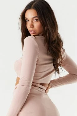 Stitches Ladies Tops Ruched Front Tie Long Sleeve Cropped Top 18 Stitches Ladies Tops Ruched Front Tie Long Sleeve Cropped Top