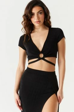 Stitches Ladies Crisscross Self-Tie O-Ring Cropped Top