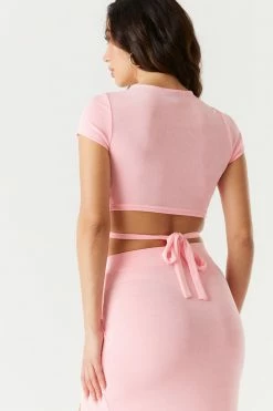 Stitches Ladies Crisscross Self-Tie O-Ring Cropped Top