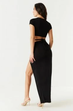 Stitches Ladies Bottoms Asymmetrical Leg Slit Maxi Skirt