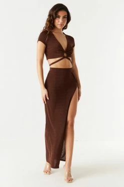 Stitches Ladies Bottoms Asymmetrical Leg Slit Maxi Skirt