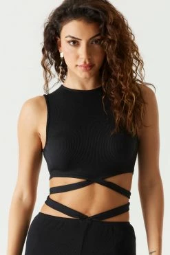 Stitches Ladies Strappy Ribbed Sleeveless Cropped Top