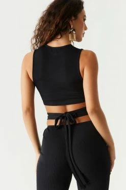 Stitches Ladies Strappy Ribbed Sleeveless Cropped Top