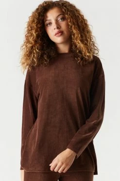 Stitches Ladies Tops Oversized Ribbed Velvet Long Sleeve Top