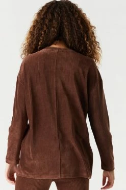 Stitches Ladies Tops Oversized Ribbed Velvet Long Sleeve Top
