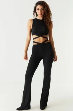Stitches Ladies Strappy Ribbed Flare Pant Bottoms