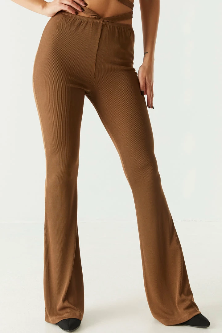 Stitches Ladies Strappy Ribbed Flare Pant Bottoms 5 Stitches Ladies Strappy Ribbed Flare Pant Bottoms