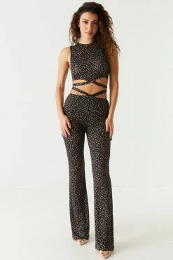 Stitches Ladies Bottoms Printed Strappy Ribbed Flare Pant