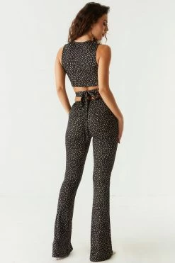 Stitches Ladies Bottoms Printed Strappy Ribbed Flare Pant