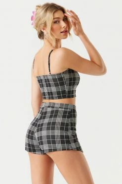 Stitches Ladies Tops Black Plaid Cropped Cami