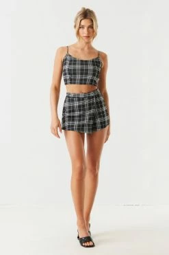 Stitches Ladies Tops Black Plaid Cropped Cami