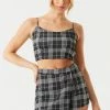 Stitches Ladies Tops Black Plaid Cropped Cami