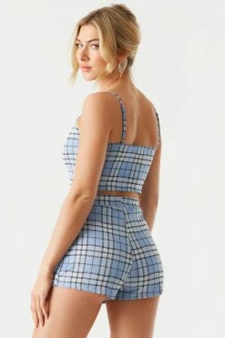 Stitches Ladies Tops Blue Plaid Cropped Cami