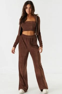 Stitches Ladies Bottoms Ribbed Velvet Wide Leg Pant