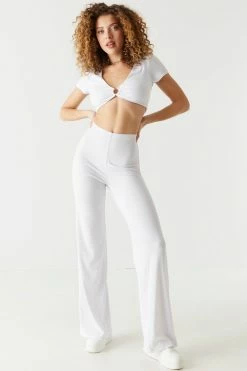 Stitches Ladies Tops Back Cross O-Ring Ribbed Cropped Top