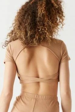 Stitches Ladies Tops Back Cross O-Ring Ribbed Cropped Top