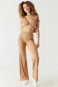 Stitches Ladies Tops Back Cross O-Ring Ribbed Cropped Top