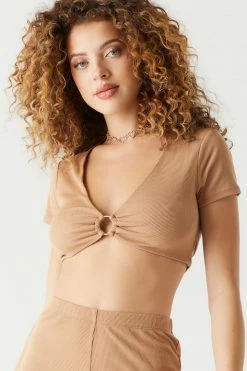Stitches Ladies Tops Back Cross O-Ring Ribbed Cropped Top