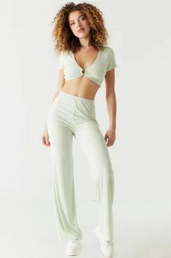 Stitches Ladies Tops Back Cross O-Ring Ribbed Cropped Top